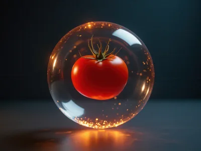 Fresh Red Tomato Suspended Inside A Glowing Glass Sphere