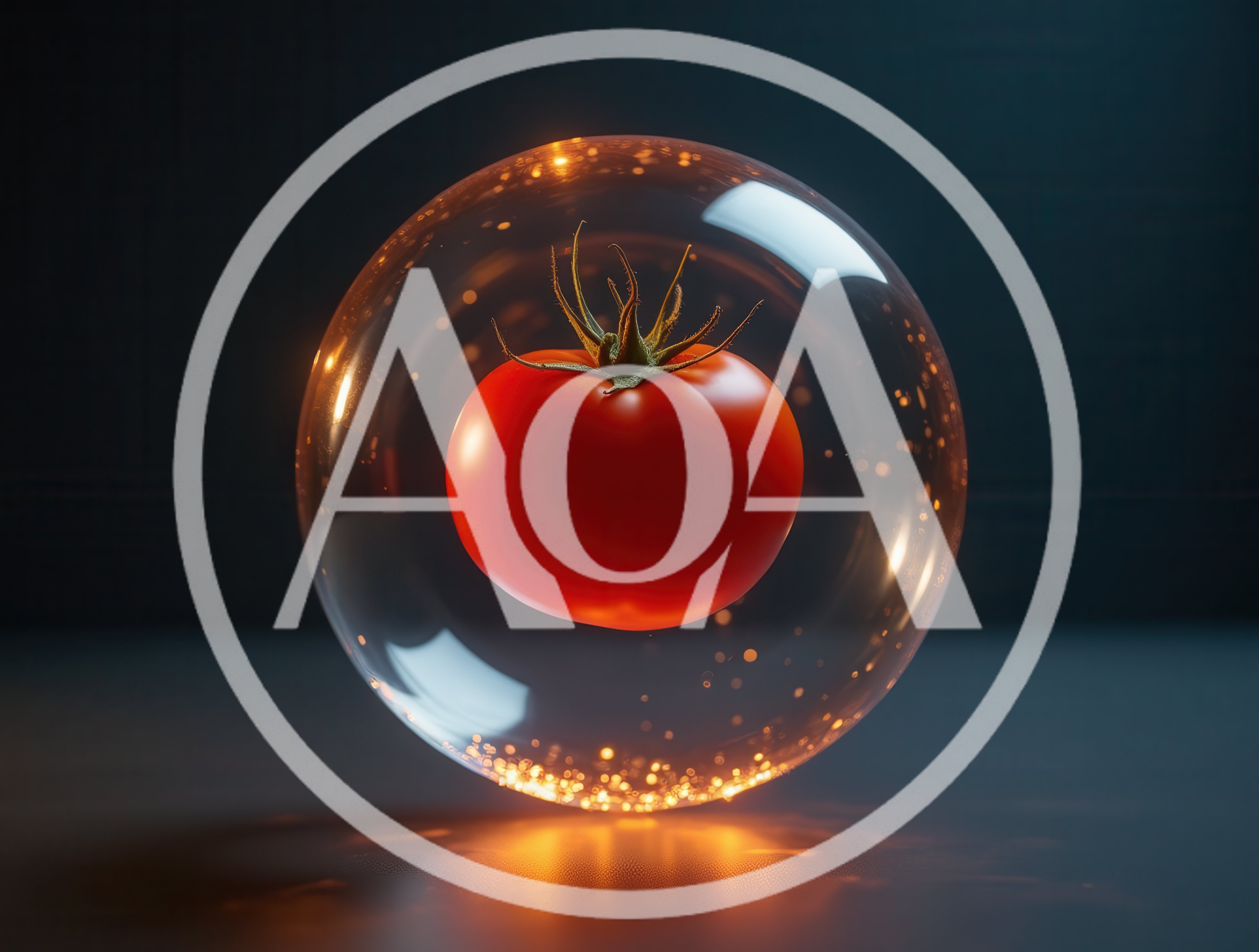 Fresh Red Tomato Suspended Inside A Glowing Glass Sphere