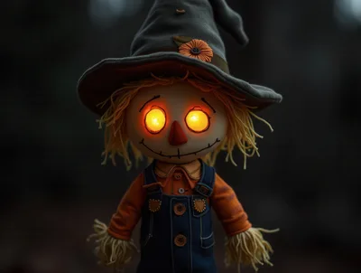 Glowing Eyed Scarecrow Doll With Witch Hat