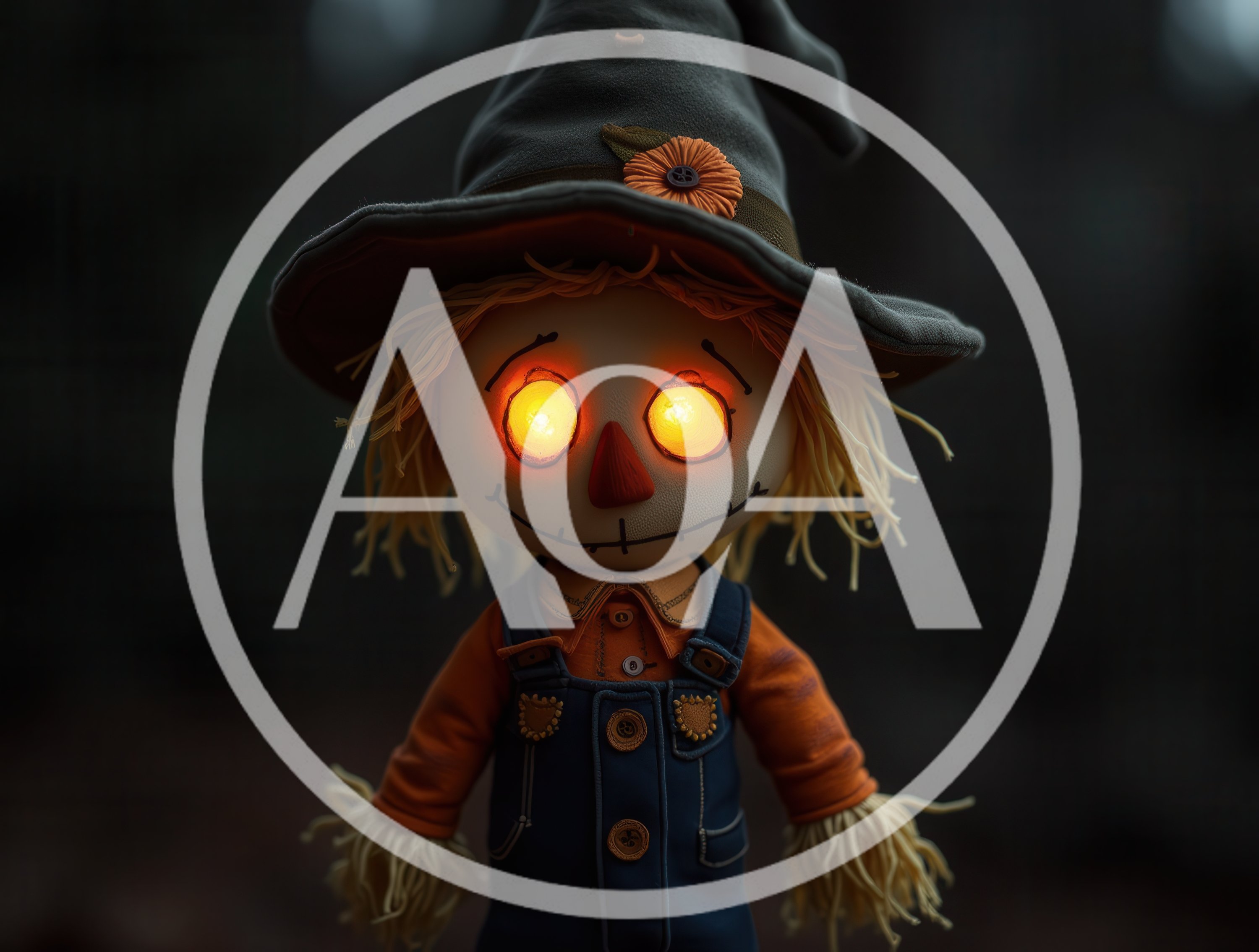 Glowing Eyed Scarecrow Doll With Witch Hat