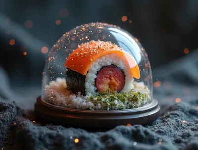 Sushi Roll Encased In A Glass Dome