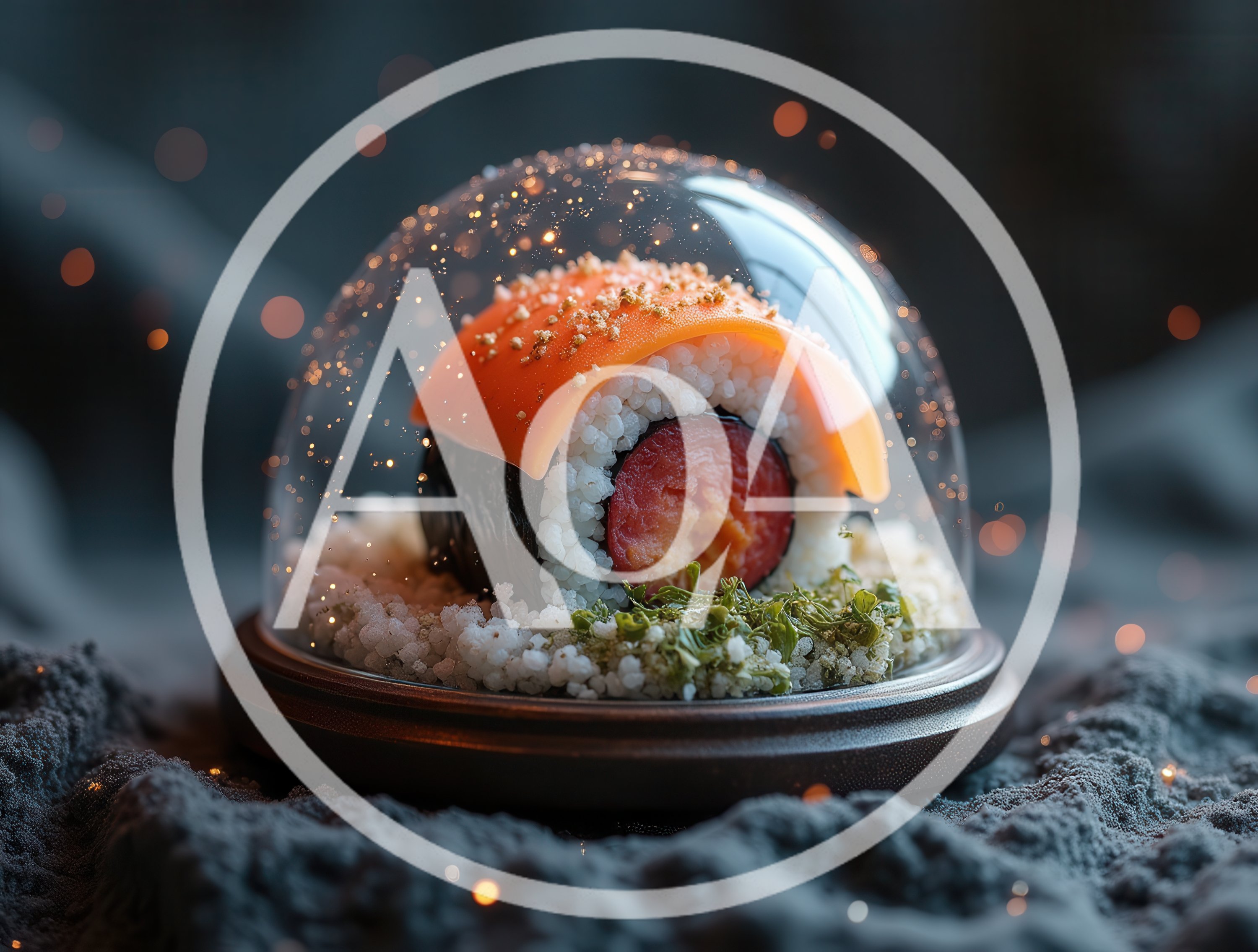Sushi Roll Encased In A Glass Dome