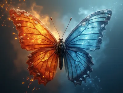 Dual Nature Butterfly With Fire And Ice Wings