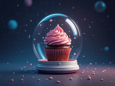 Pink Cupcake Inside A Glass Snow Globe