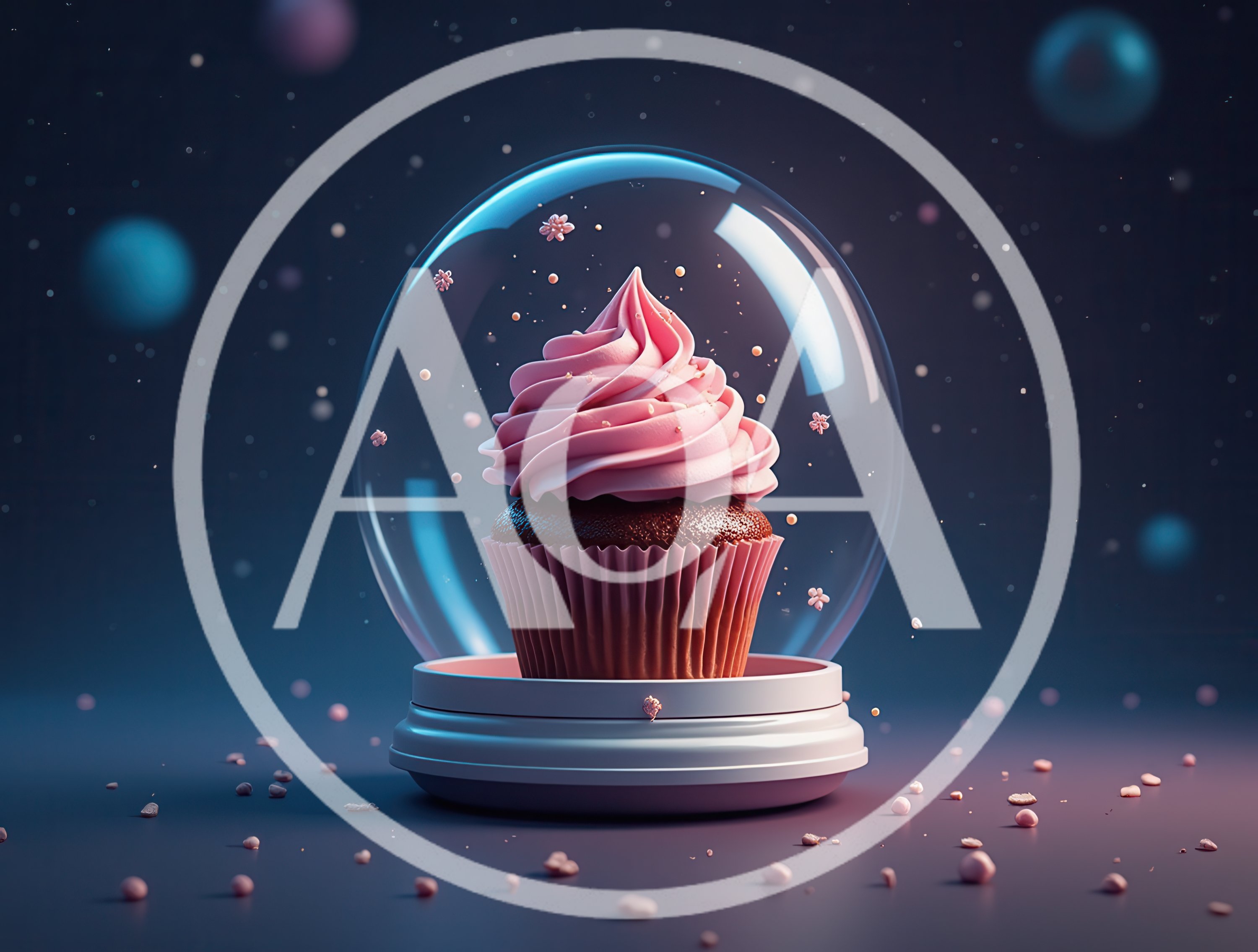 Pink Cupcake Inside A Glass Snow Globe