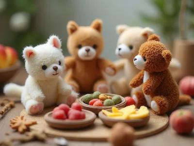 Four Plush Teddy Bears Having A Picnic