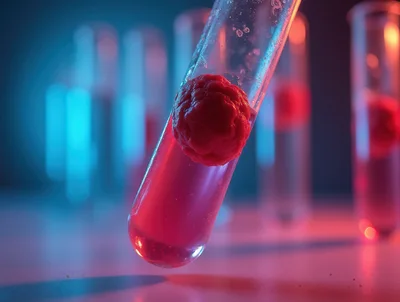 Red Tumor Growth Inside Laboratory Test Tube