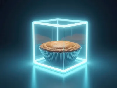 Single Cupcake Inside A Glowing Neon Cube