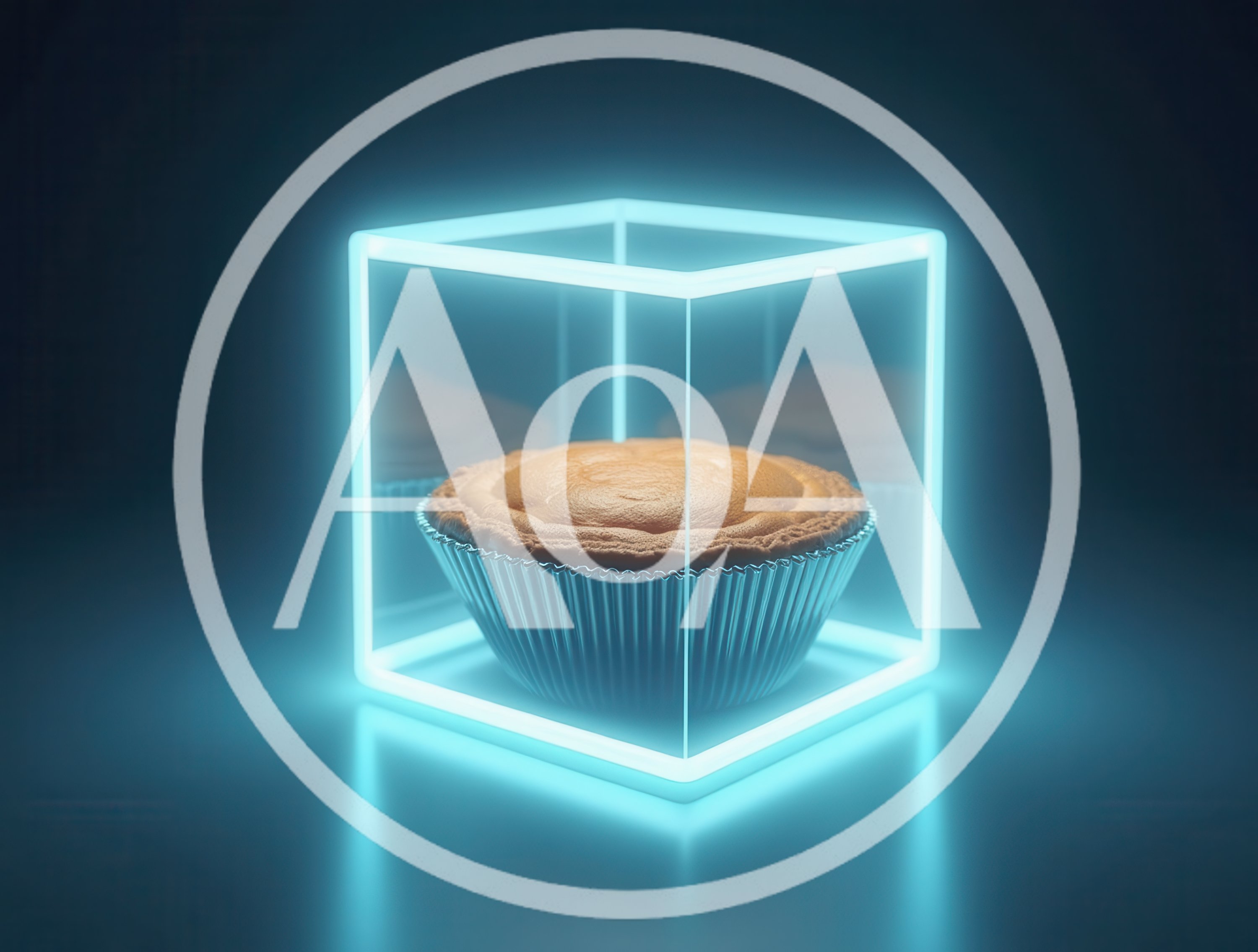 Single Cupcake Inside A Glowing Neon Cube