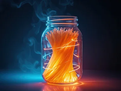 Glowing Spaghetti Strands Inside A Glass Jar