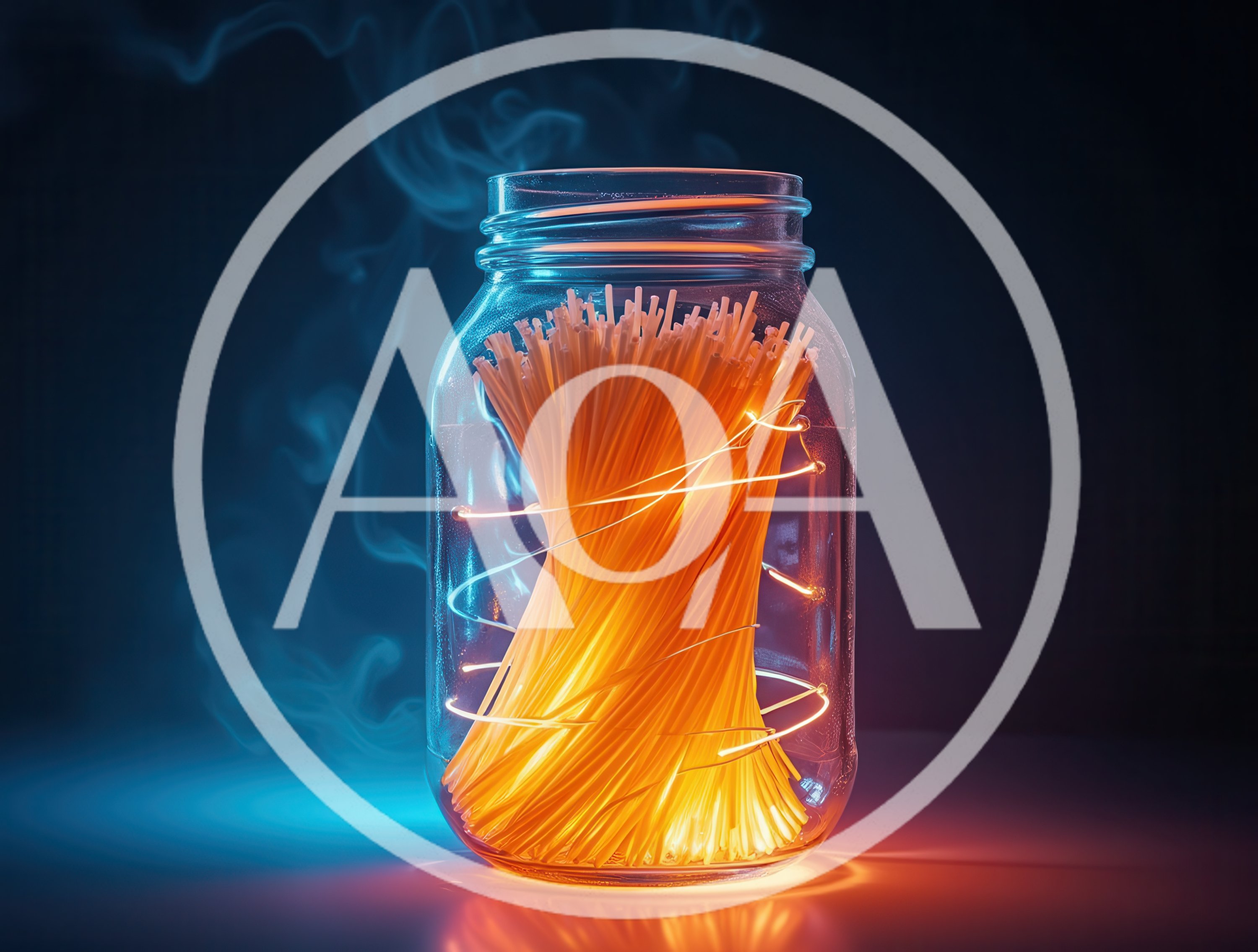 Glowing Spaghetti Strands Inside A Glass Jar