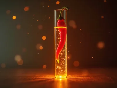 Red Chili Pepper Inside A Glowing Glass Test Tube