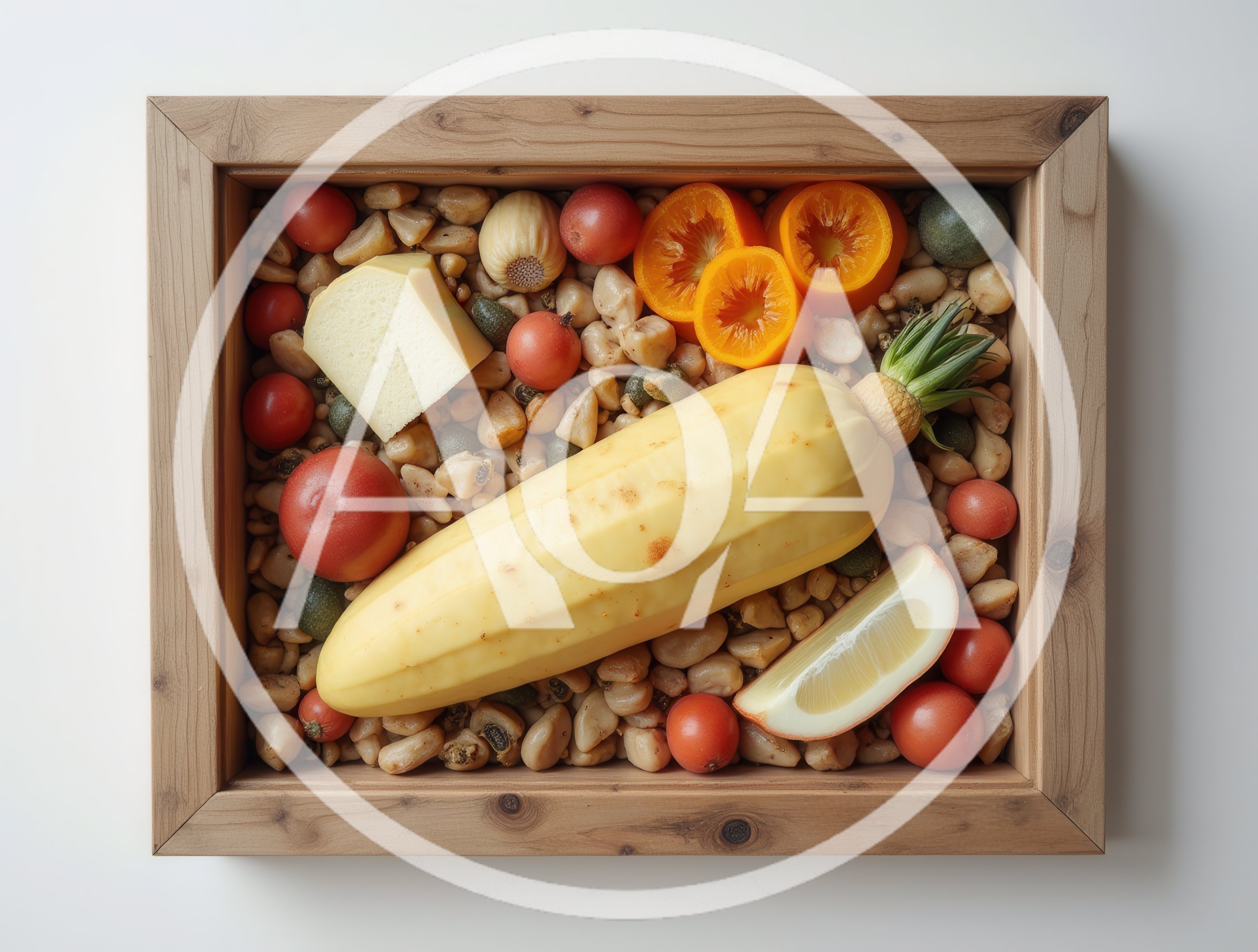 Fresh Produce And Cheese Arranged In Wooden Box