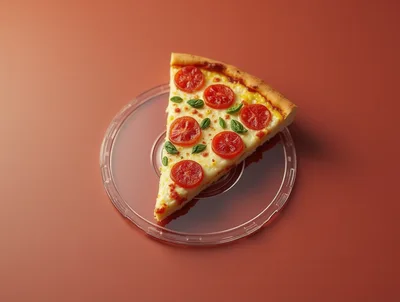 Single Slice Of Margherita Pizza On Clear Plate