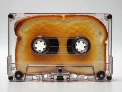 Transparent Cassette Tape Filled With A Slice Of Toast