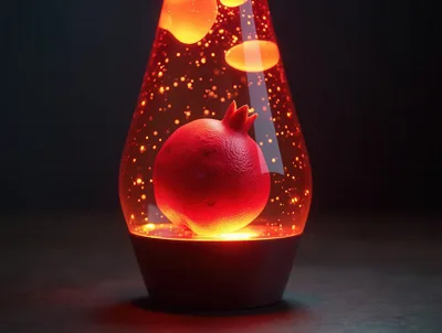 Pomegranate Floating Inside A Glowing Lava Lamp