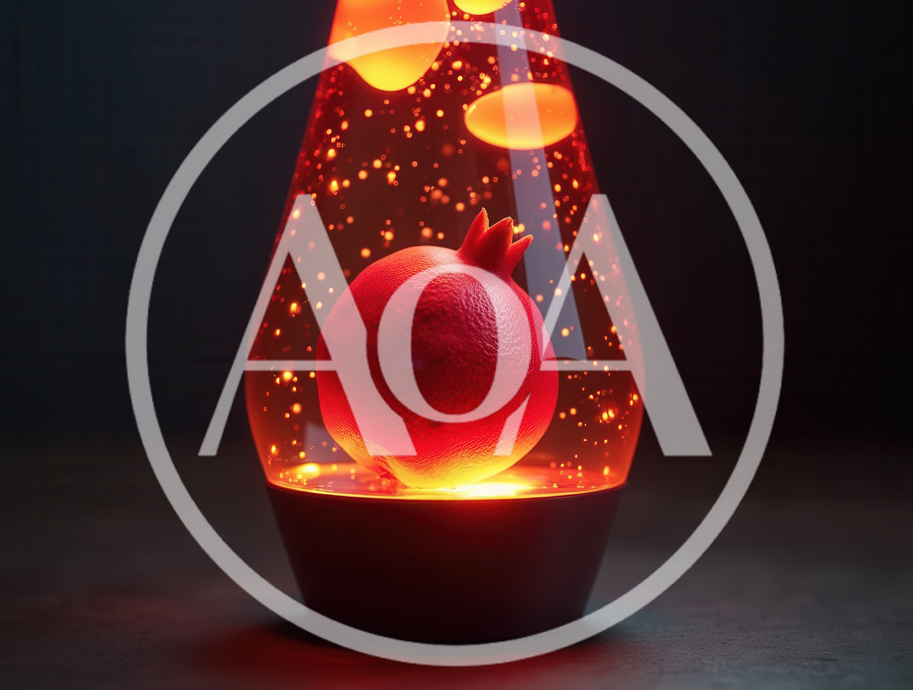 Pomegranate Floating Inside A Glowing Lava Lamp
