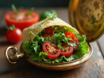 Fresh Salad Served Inside An Antique Brass Pocket Watch
