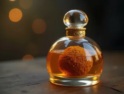 Glass Perfume Bottle With Textured Orange Sphere