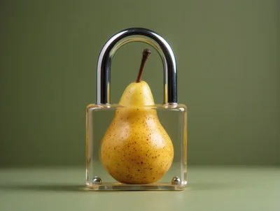 Yellow Pear Encased Inside A Transparent Padlock