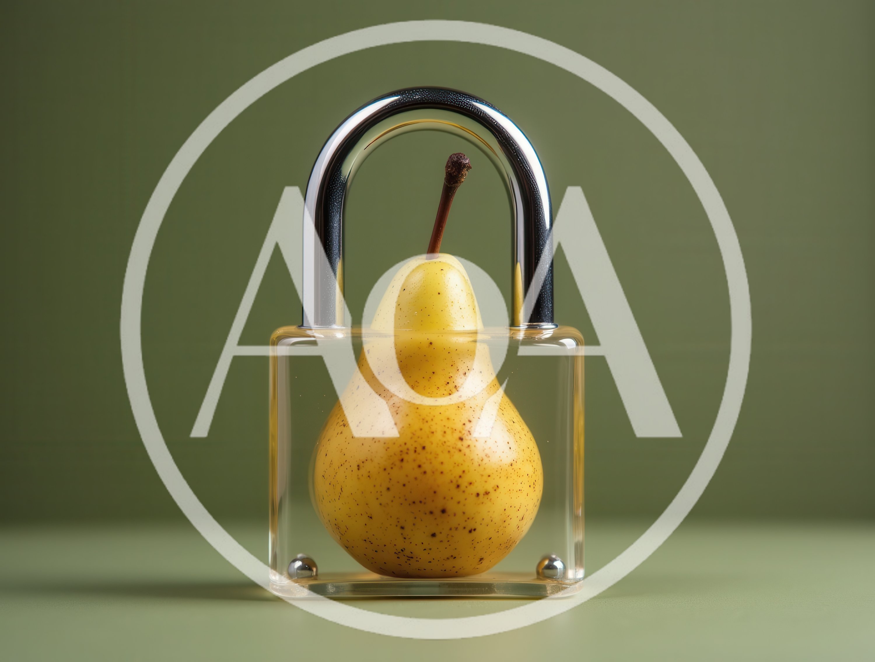 Yellow Pear Encased Inside A Transparent Padlock