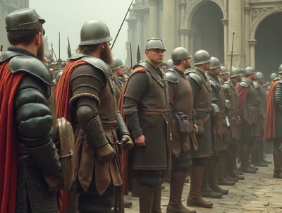 Medieval Soldiers Standing in Formation