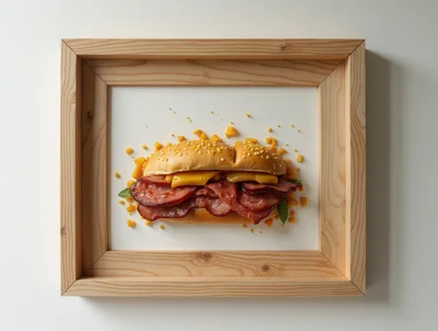 Ham and Cheese Sandwich Inside Wooden Frame