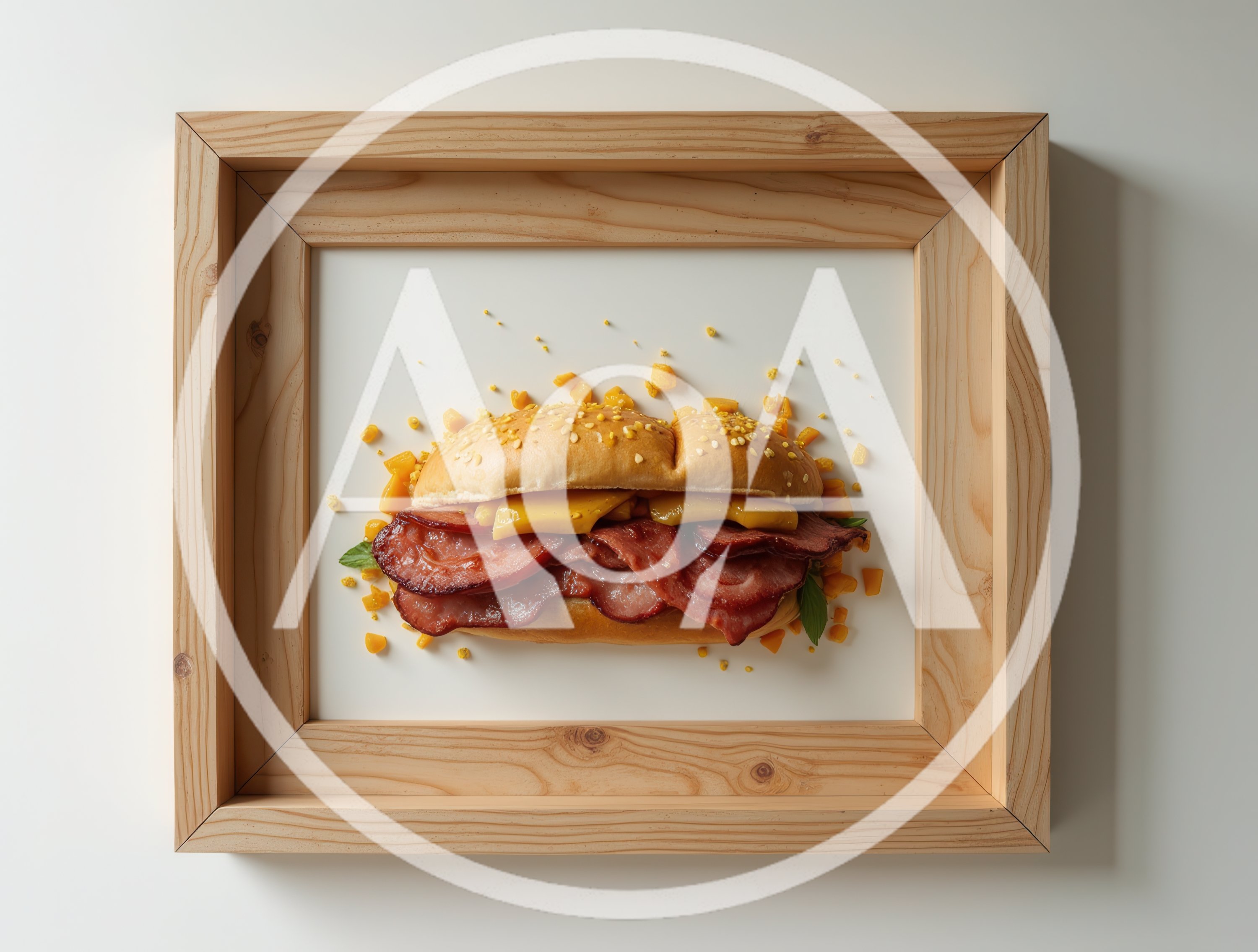 Ham and Cheese Sandwich Inside Wooden Frame