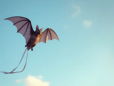 Fantasy Bat Creature Flying In Clear Blue Sky