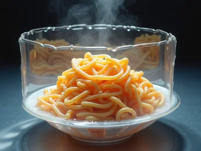 Steaming Bowl Of Fresh Yellow Spaghetti Noodles