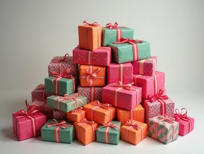 Stack of Colorful Wrapped Gift Boxes