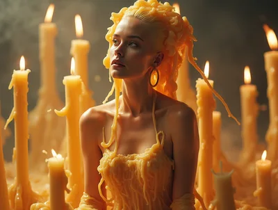 Surreal Portrait Of Woman With Melting Wax Hair