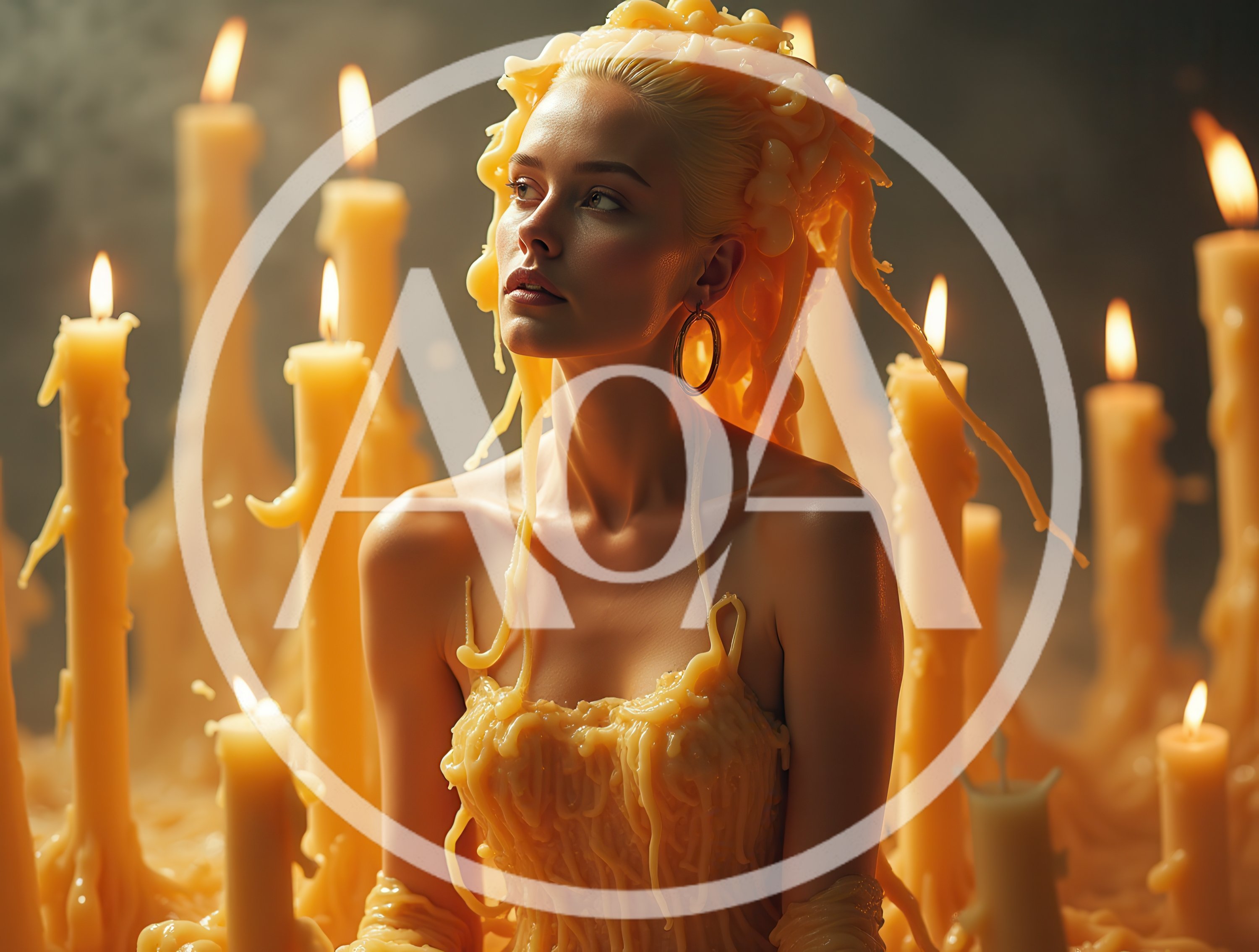 Surreal Portrait Of Woman With Melting Wax Hair