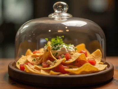 Nachos Served Under A Glass Cloche