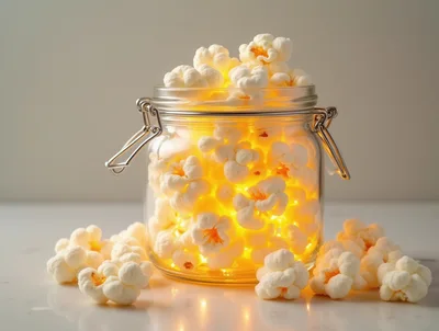 Glowing Popcorn Inside A Glass Storage Jar