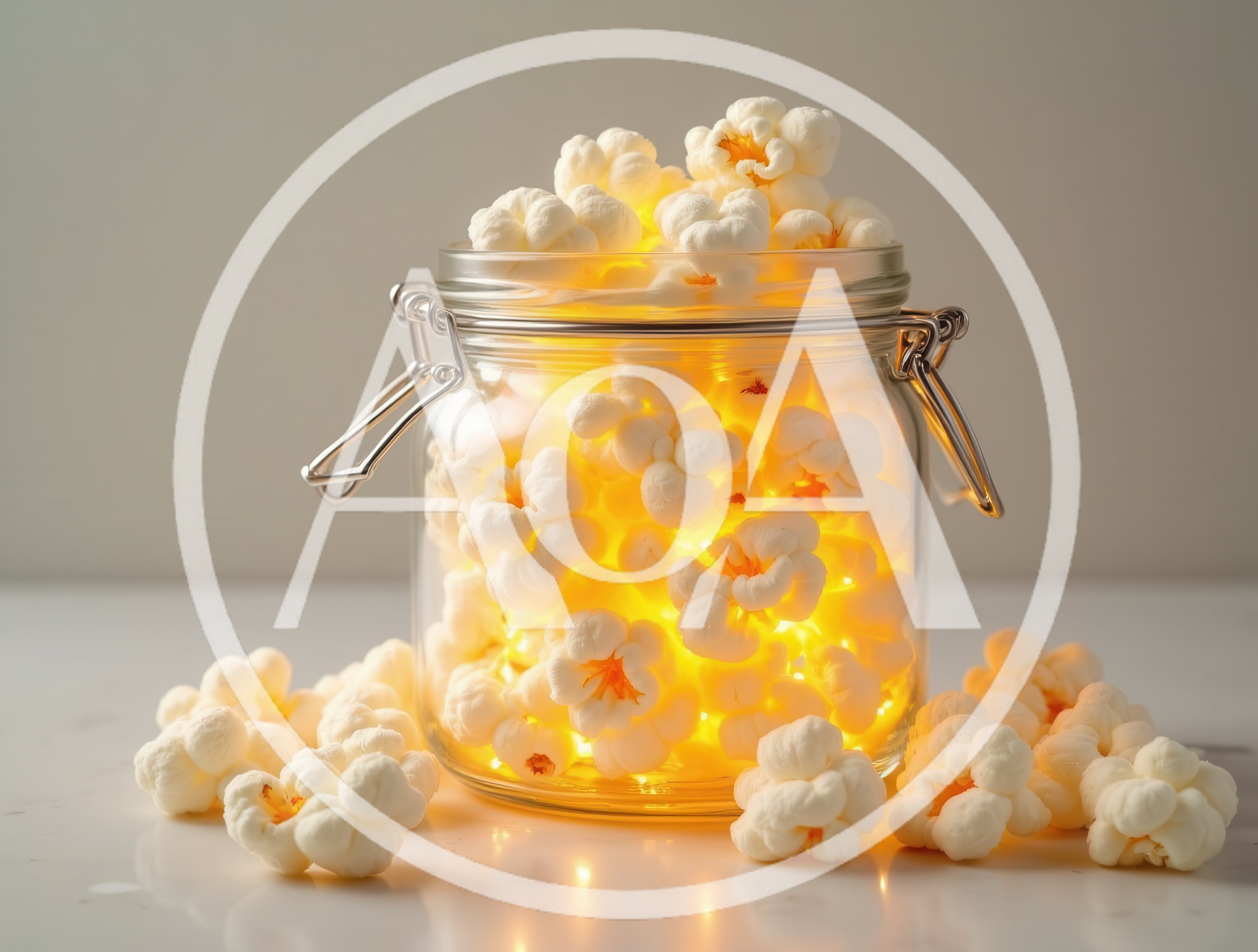 Glowing Popcorn Inside A Glass Storage Jar