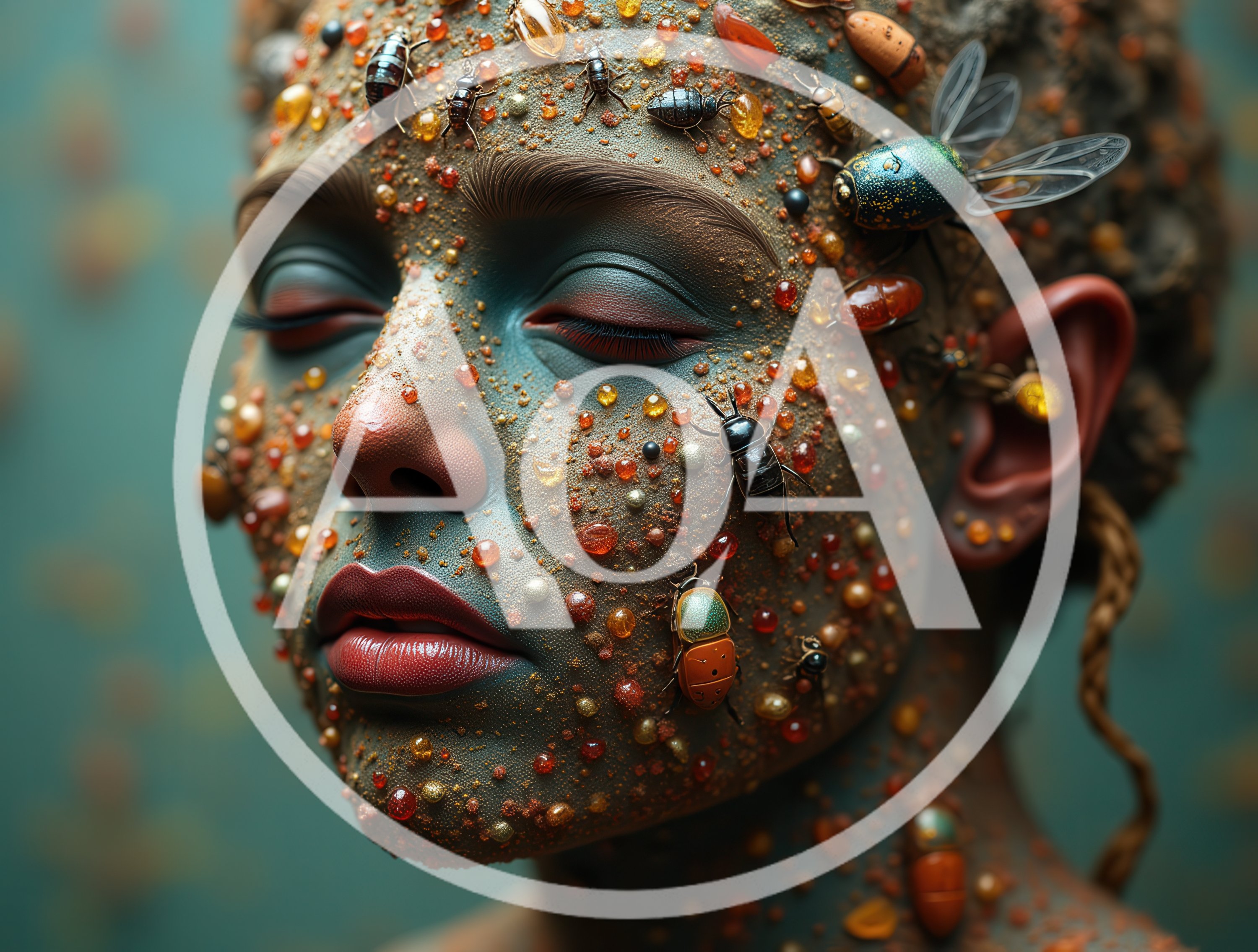 Surreal Portrait Of A Woman Covered In Amber And Insects