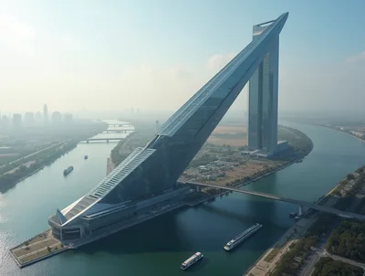 Futuristic Skyscraper Architecture Along A River