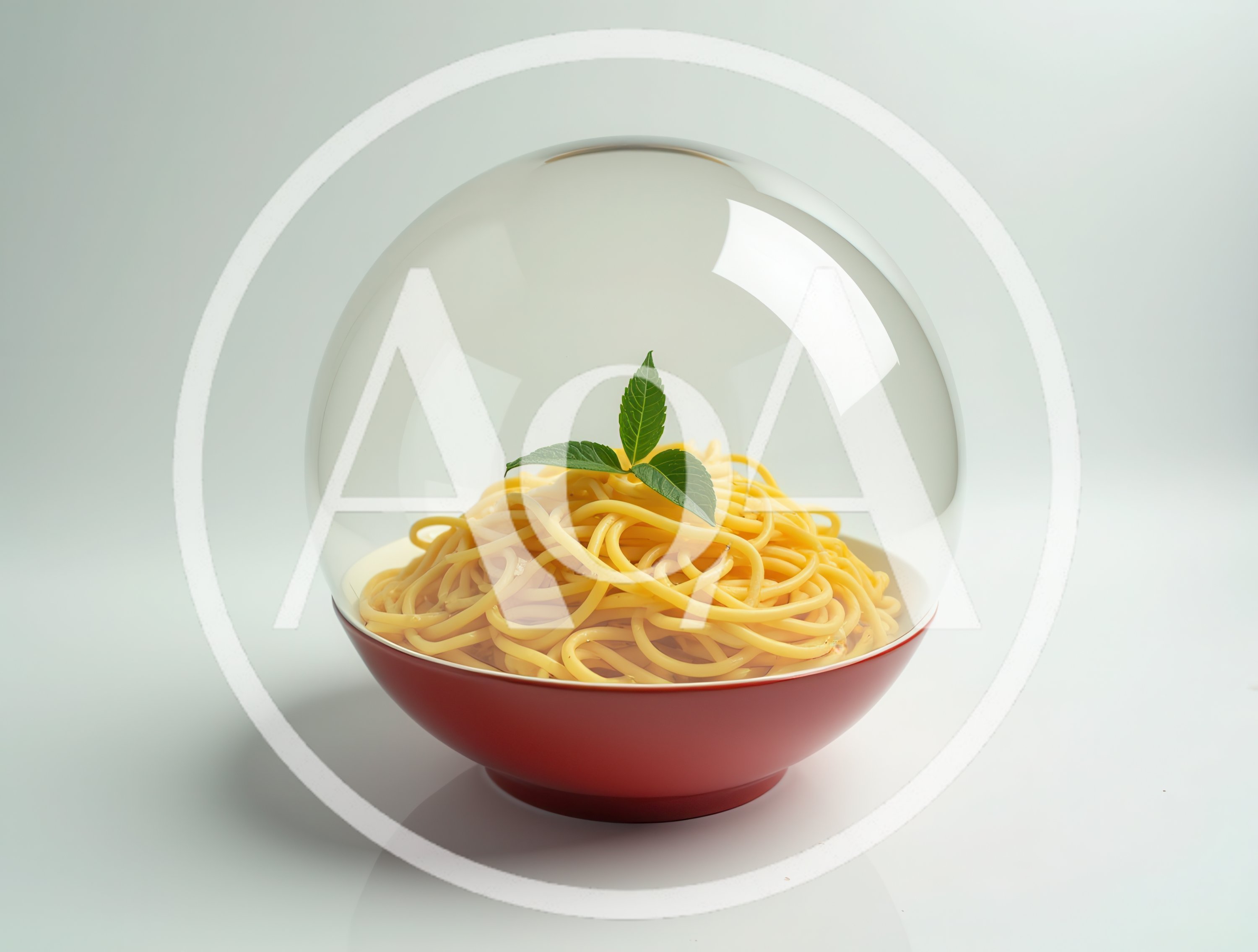 Spaghetti Served In A Red Bowl Under Glass Dome