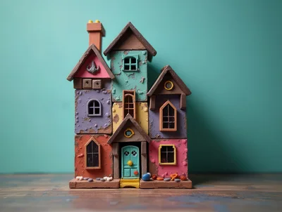 Whimsical Miniature Toy House On Wooden Surface