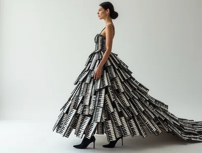 Fashion Model Wearing A Piano Key Dress