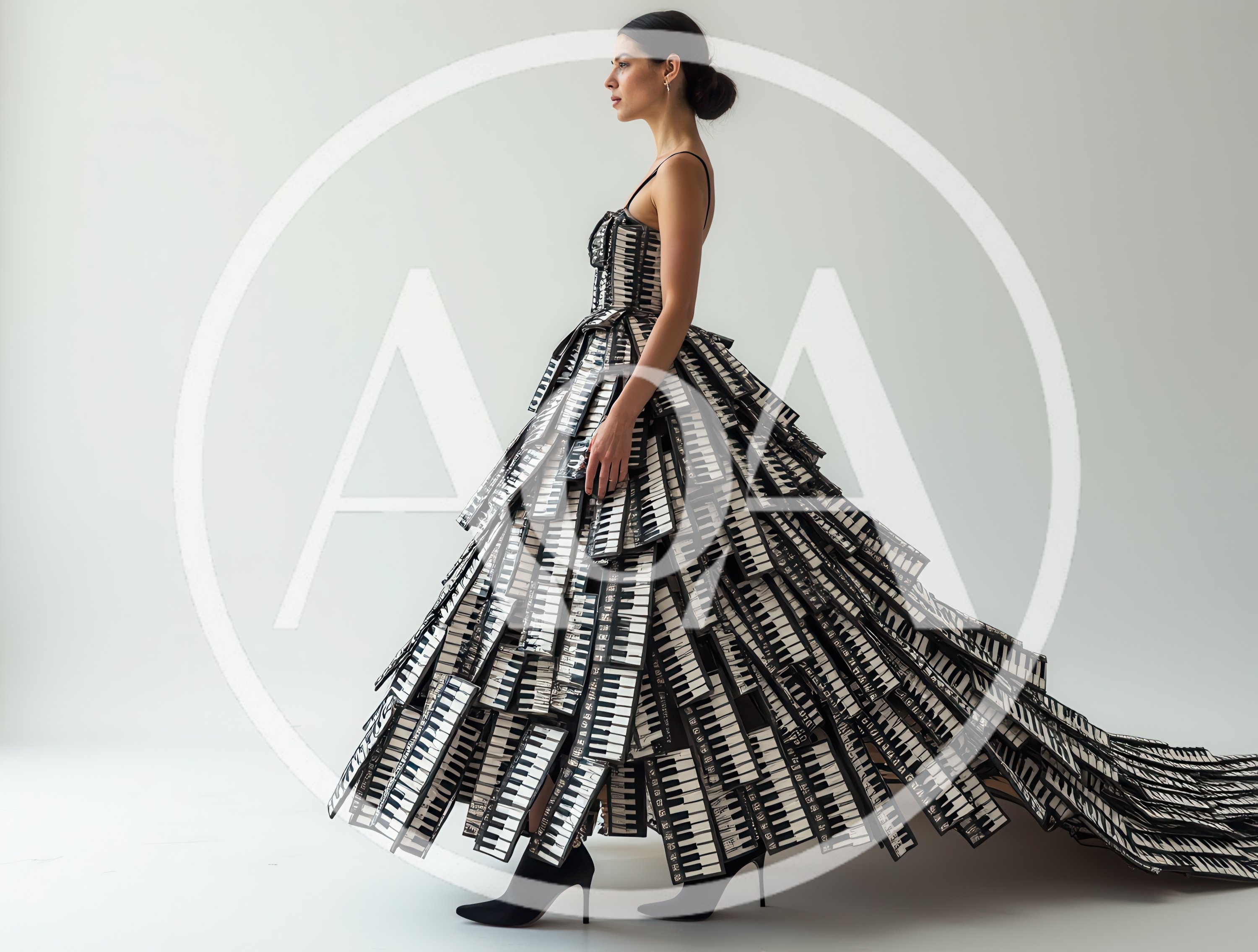 Fashion Model Wearing A Piano Key Dress