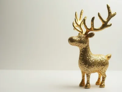 Golden Glitter Reindeer Figurine On White Background