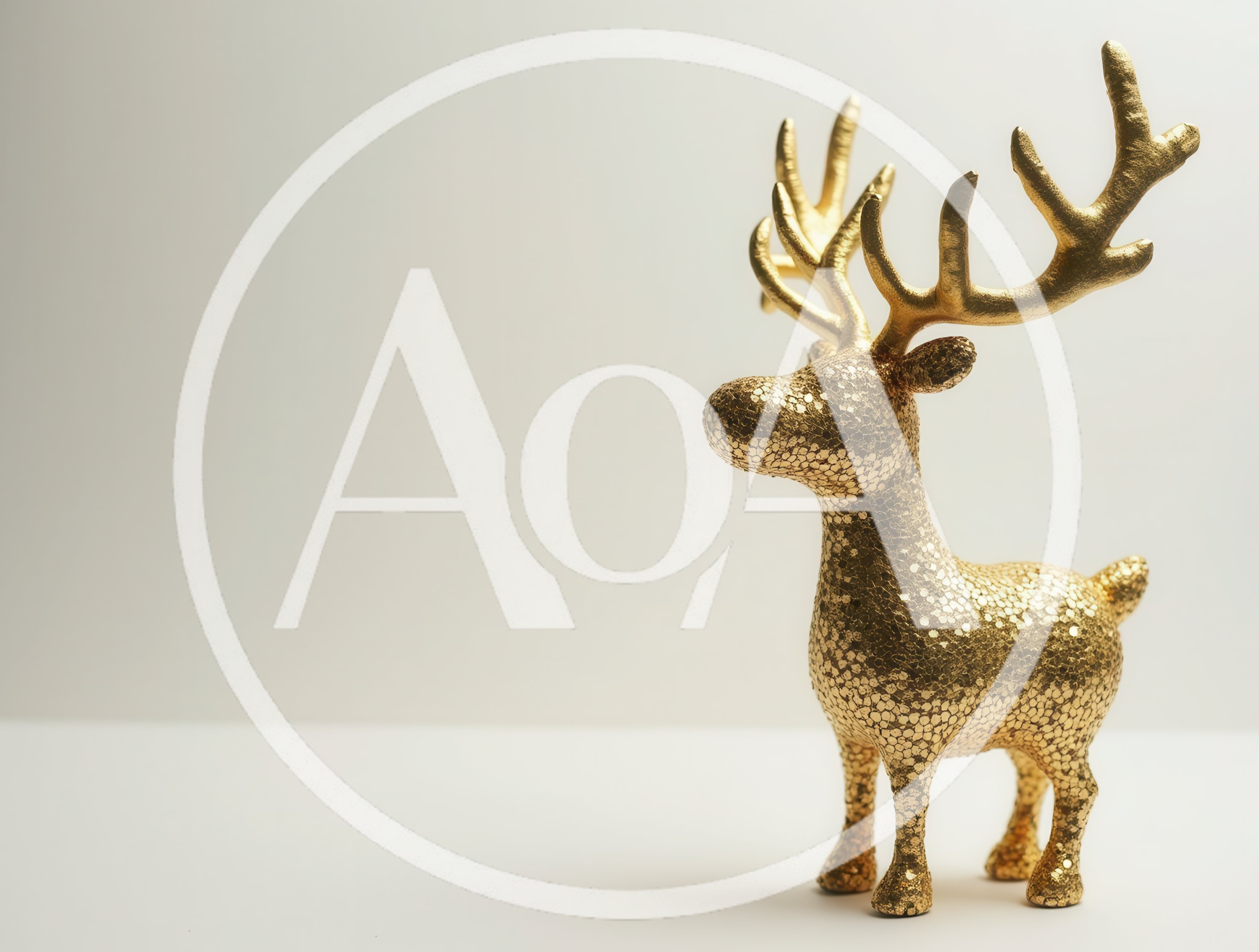 Golden Glitter Reindeer Figurine On White Background