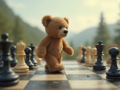 Teddy Bear Walking Across A Chessboard