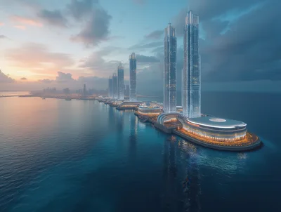 Futuristic Skyscraper Complex On A Coastal Peninsula