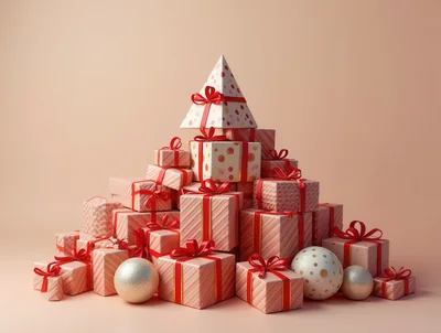 Pyramid Stack of Pink Christmas Gift Boxes