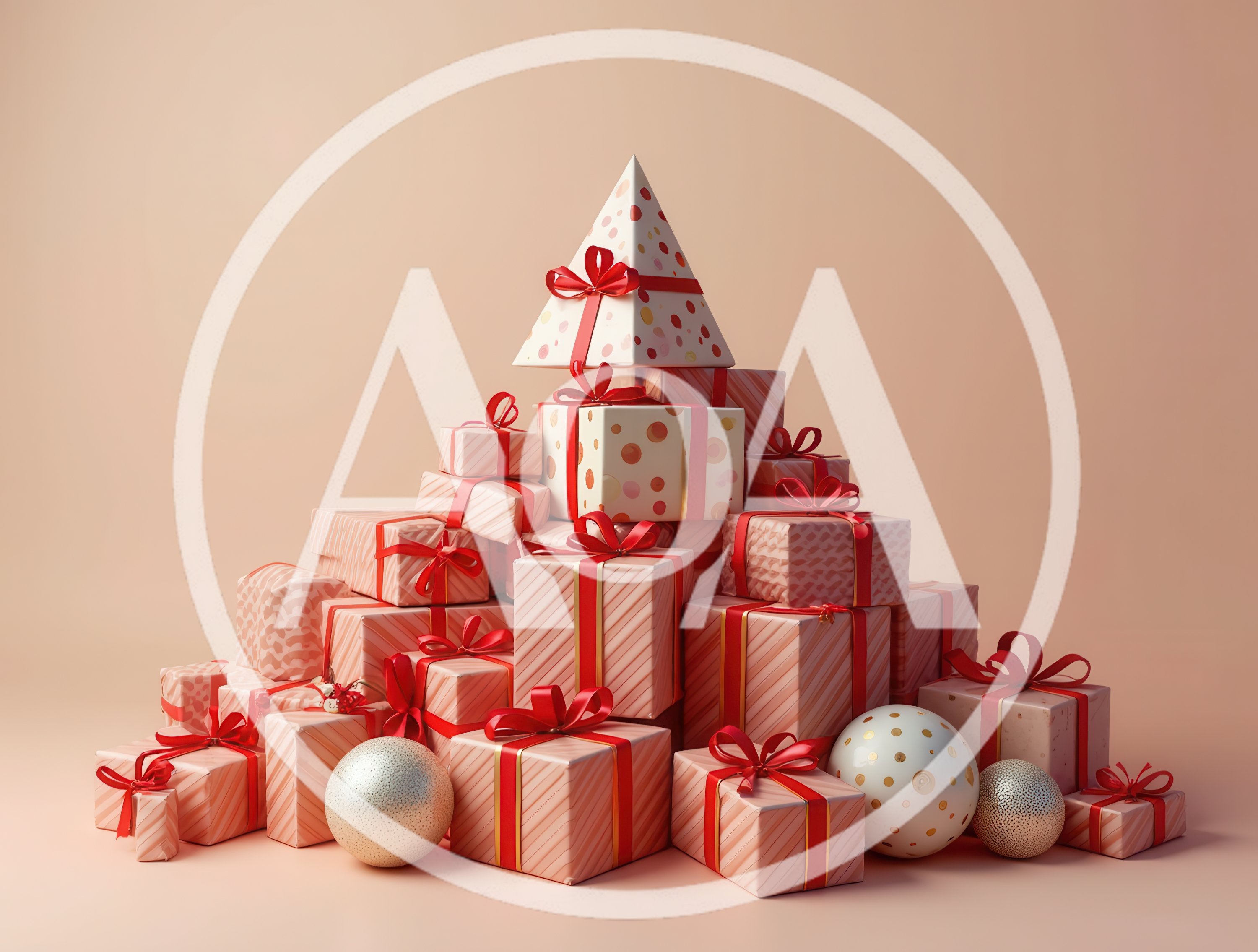 Pyramid Stack of Pink Christmas Gift Boxes