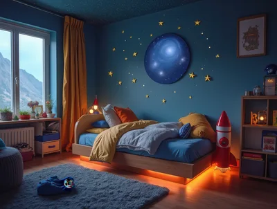 Cozy Children Bedroom With Space Themed Decor