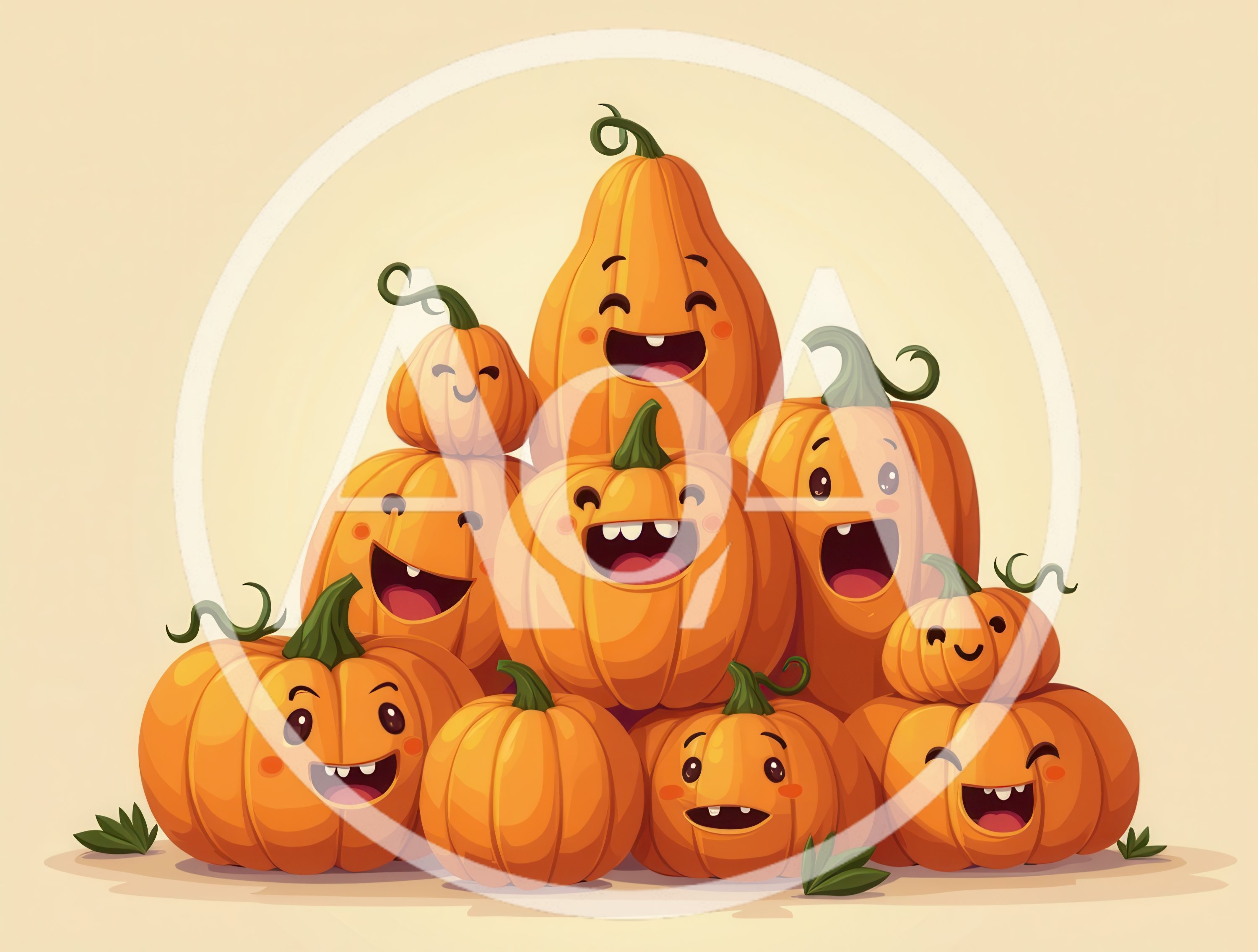 Group Of Cute Cartoon Pumpkins With Happy Faces